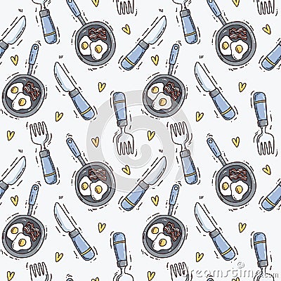Seamless pattern with breakfast elements Vector Illustration