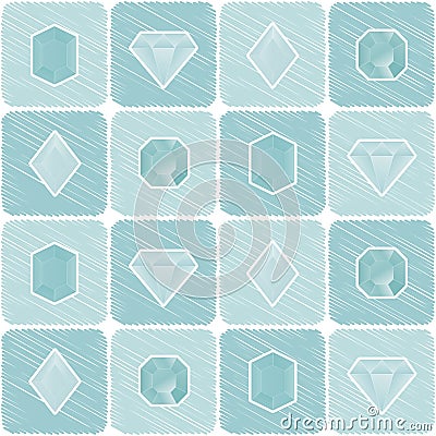 Seamless pattern with Vector diamond icons with long shadow Vector Illustration