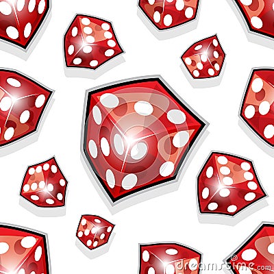 Seamless pattern of vector dice illustrations isolated on white Vector Illustration