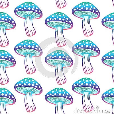 Seamless pattern. Vector flat fly agaric mushroom white background. amanita Vector Illustration