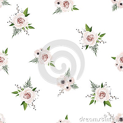 Seamless pattern Vector floral watercolor design. Rustic romantic background print Stock Photo