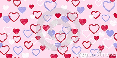 Seamless pattern with vector hand drawn sketch hearts. Print with set textured shape heart silhouettes. Valentine, love background Vector Illustration