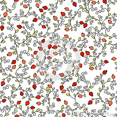 Seamless pattern, vector illustration of Jewish holiday, new year of trees for Tu Bishvat. A tree with pomegranate fruits, branche Vector Illustration