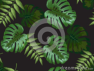 Tropical background with leaves, monstera flower Vector Illustration