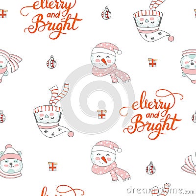 Seamless pattern vector Merry Christmas snowman and penguin Vector Illustration