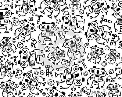 Seamless pattern vector of outline robot cartoon Vector Illustration