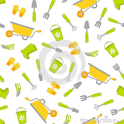 Seamless pattern with Vector set of tools for gardening. Gardening collection Vector Illustration