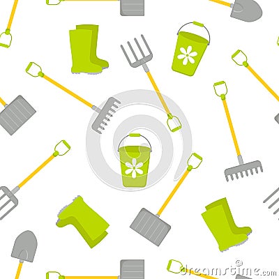 Seamless pattern with Vector set of tools for gardening. Gardening collection Vector Illustration