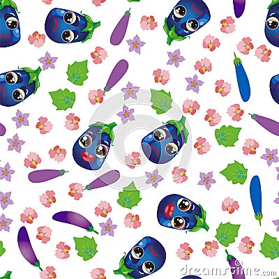 Cute seamless pattern with cartoon emoji vegetables Vector Illustration