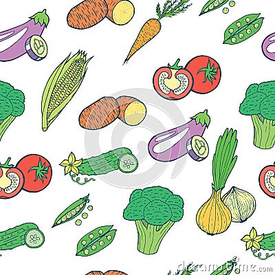 Seamless pattern with vegetables Vector Illustration