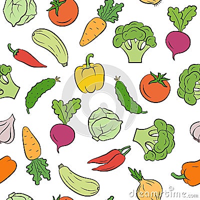 Seamless pattern of vegetables. Vector Illustration