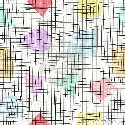 Seamless pattern of vertical and horizontal lines and red squares for texture, textiles, banners and creative design Vector Illustration