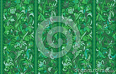 Seamless pattern with vertical stripes and floral hand drawing ornament. Vector wallpaper Vector Illustration