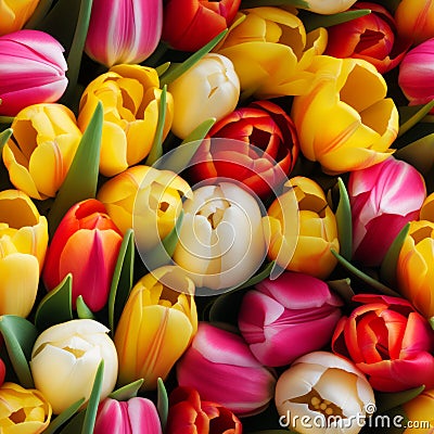 Seamless pattern of vibrant and realistic tulips from a top view high quality photo Stock Photo