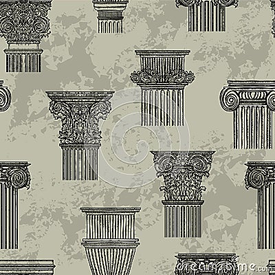 Seamless pattern with vintage architectural details design elements. Antique baroque classic style column. Vector Illustration