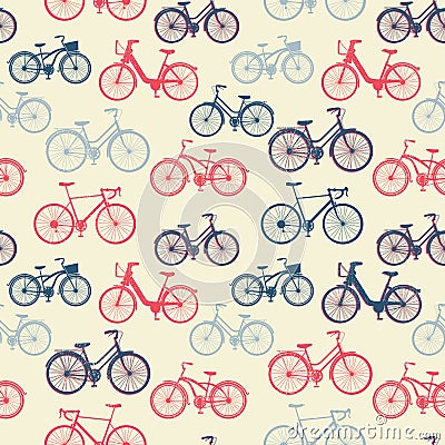 Seamless pattern with vintage bicycles Vector Illustration