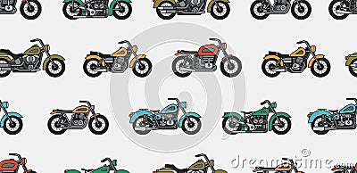 Seamless pattern with vintage motorcycles Vector Illustration