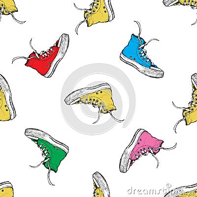 Seamless pattern with vintage sneakers Vector Illustration