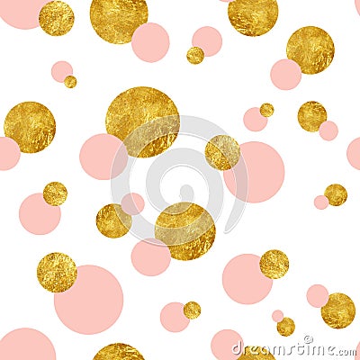 Abstract background - seamless pattern wallpaper with pink and gold polka dots Stock Photo