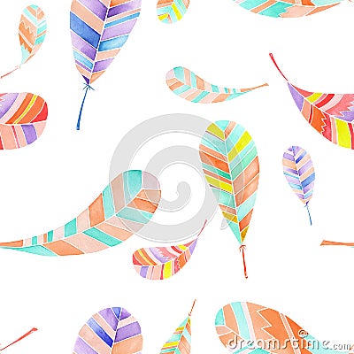 Seamless pattern of watercolor abstract feathers Stock Photo