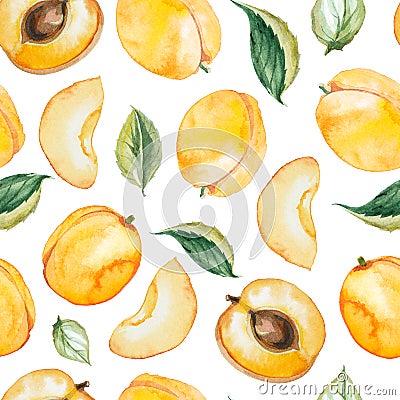 Seamless pattern of watercolor apricot Stock Photo