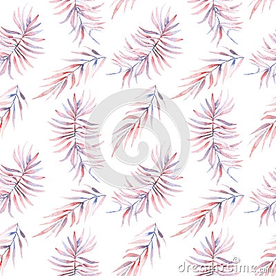 Seamless pattern with the watercolor branches with purple and pink leaves Stock Photo