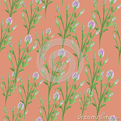 Seamless pattern with watercolor bush roses on red background. Branches and leaves. Spring print. Packaging, wallpaper, textile, f Stock Photo