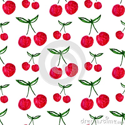 Seamless pattern with watercolor cherry. Endless print background texture. Fabric design. Watercolor fruit vector Vector Illustration