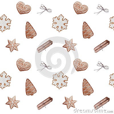 seamless pattern with watercolor christmas ginger cookies Stock Photo