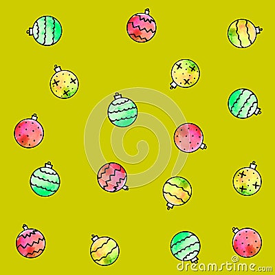 Seamless pattern with Watercolor Christmas tree balls. New year Xmas backgrounds texture. Hand drawn. For greeting cards, wrapping Stock Photo