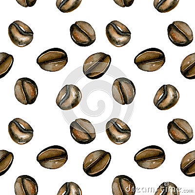 Seamless pattern with watercolor coffe beans Stock Photo