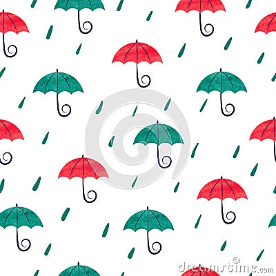 Seamless pattern with watercolor colorful umbrellas. Vector Illustration