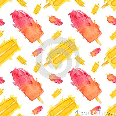Seamless pattern with watercolor colorfull popsicles on white background Stock Photo