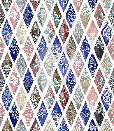 Seamless Pattern of Watercolor Diamonds with Effect. Ethnic Fashion Pattern. Stock Photo