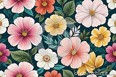 seamless pattern with watercolor flowersseamless pattern with watercolor flowersfloral seamless pattern. vector illustration Cartoon Illustration