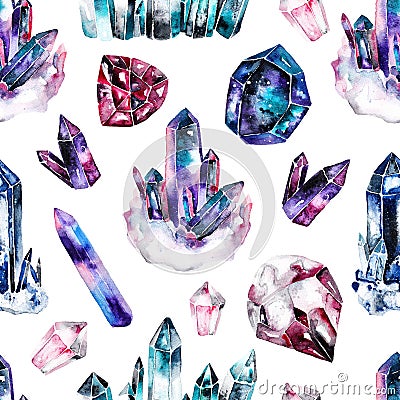 Seamless pattern with watercolor gems Stock Photo