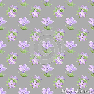 Seamless pattern of watercolor geranium flowers. Perfect for web design, cosmetics design, package, textile, wedding Stock Photo