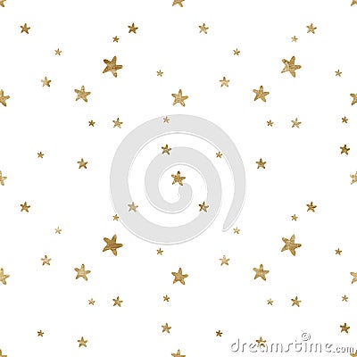 Seamless pattern with watercolor gold abstract stars elements. Baby boy girl background and fabric design Stock Photo