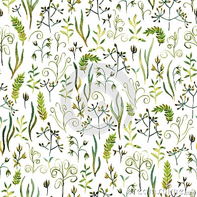 Seamless pattern with watercolor grass. Stock Photo