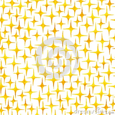 Seamless pattern of watercolor hand drawn bright yellow shining stars Stock Photo