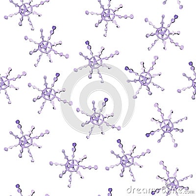 Seamless pattern with watercolor hand drawn violet snowflakes on white background Stock Photo
