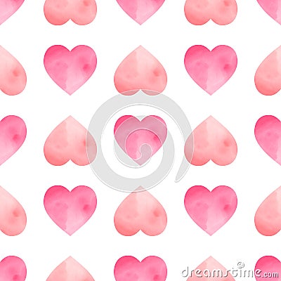 Seamless pattern with watercolor hearts. Hand drawn illustration. A cute delicate print for Valentine s Day and wedding Cartoon Illustration
