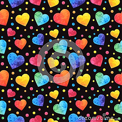 Seamless pattern with watercolor hearts, valentines day background, texture, wrapping. Vector eps10 Vector Illustration