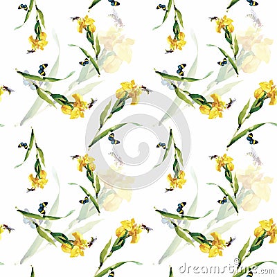 Seamless pattern with watercolor irises. Vector illustration Vector Illustration
