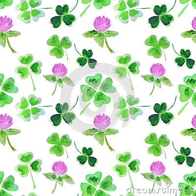 Seamless pattern with watercolor leaves and flowers of clover for design Stock Photo