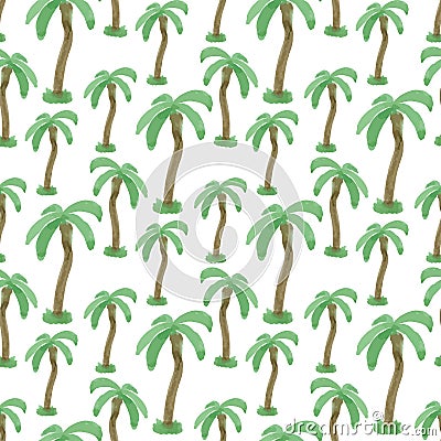 Seamless pattern with watercolor palm trees. Endless print vector texture. Travel tropical background. Vector Illustration