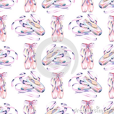 Seamless pattern with watercolor pointe shoes Stock Photo