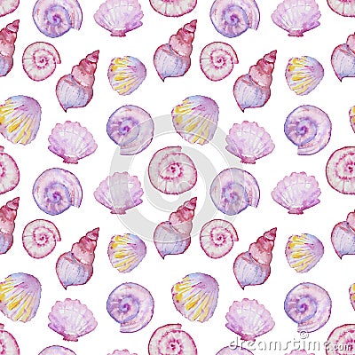 Watercolor seamless shells pattern Stock Photo