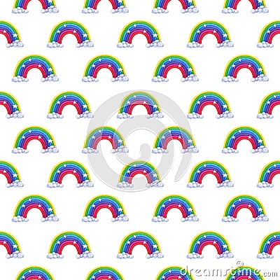 Seamless pattern with watercolor rainbows Cartoon Illustration