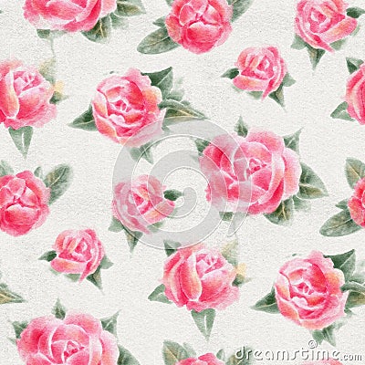 Seamless pattern with watercolor roses Cartoon Illustration